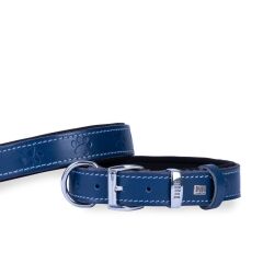 Doggie Konforlu Gerçek Deriden El Yapımı Pati Desenli Köpek Boyun Tasması 3x42-50cm - Royal Blue