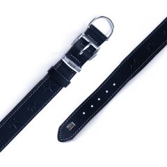 Doggie Konforlu Gerçek Deriden El Yapımı Pati Desenli Köpek Boyun Tasması 3x42-50cm - Black