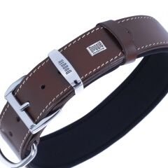 Doggie Konforlu Gerçek Deriden El Yapımı Pati Desenli Köpek Boyun Tasması 4x52-60cm - Brown