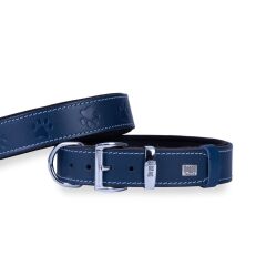 Doggie Konforlu Gerçek Deriden El Yapımı Pati Desenli Köpek Boyun Tasması 3,5x52-60cm - Royal Blue