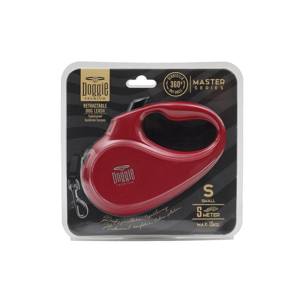 Doggie Master Serisi Otomatik Uzatma Tasması S-15kg-5mt - Red