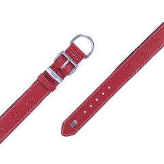 Doggie Konforlu Gerçek Deriden El Yapımı Pati Desenli Köpek Boyun Tasması 4x47-55cm - Red