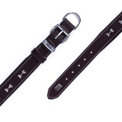 Doggie Konforlu Gerçek Deriden El Yapımı Kemik Süslü Köpek Boyun Tasması 3,5x47-55cm - Brown