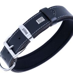 Doggie Konforlu Gerçek Deriden El Yapımı Kemik Süslü Köpek Boyun Tasması 3,5x47-55cm - Black