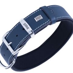 Doggie Konforlu Gerçek Deriden El Yapımı Kemik Süslü Köpek Boyun Tasması 3,5x52-60cm - Royal Blue
