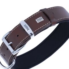 Doggie Konforlu Gerçek Deriden El Yapımı Kemik Süslü Köpek Boyun Tasması 4x57-65cm - Brown