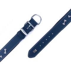 Doggie Konforlu Gerçek Deriden El Yapımı Kemik Süslü Köpek Boyun Tasması 4x57-65cm - Royal Blue