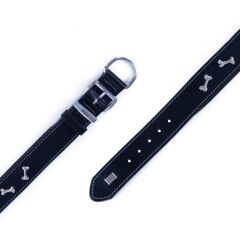 Doggie Konforlu Gerçek Deriden El Yapımı Kemik Süslü Köpek Boyun Tasması 4x57-65cm - Black