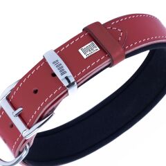 Doggie Konforlu Gerçek Deriden El Yapımı Kemik Süslü Köpek Boyun Tasması 4x47-55cm - Red