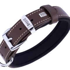 Doggie Konforlu Gerçek Deriden El Yapımı Kemik Süslü Köpek Boyun Tasması 2,5x37-45cm - Brown