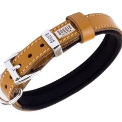 Doggie Konforlu Gerçek Deriden El Yapımı Kemik Süslü Köpek Boyun Tasması 2x30-35cm - Camel