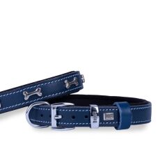 Doggie Konforlu Gerçek Deriden El Yapımı Kemik Süslü Köpek Boyun Tasması 2x35-40cm - Royal Blue