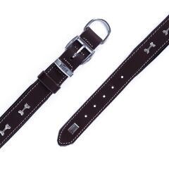 Doggie Konforlu Gerçek Deriden El Yapımı Kemik Süslü Köpek Boyun Tasması 3x42-50cm - Brown
