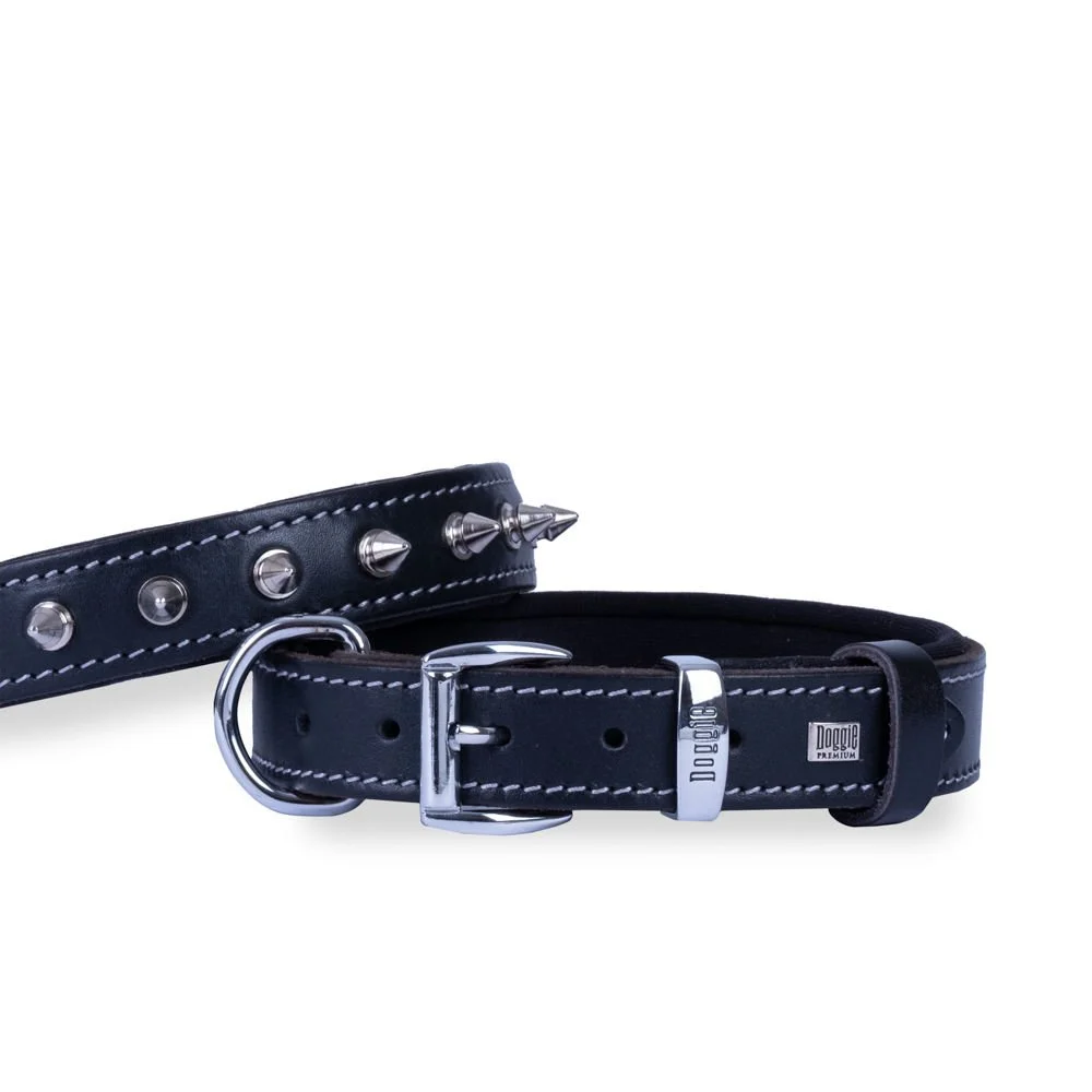 [SBT3012MBLACK] Doggie Çivili Deri Köpek Tasması 3x42-50cm (Siyah)