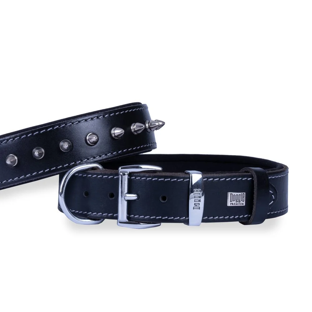 [SBT3512LBLACK] Doggie Çivili Deri Köpek Tasması 3.5x52-60cm (Siyah)