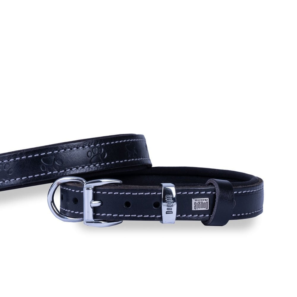 [SBT2036MBLACK] Doggie Pati Desenli Deri Köpek Tasması 2x35-40cm (Siyah)