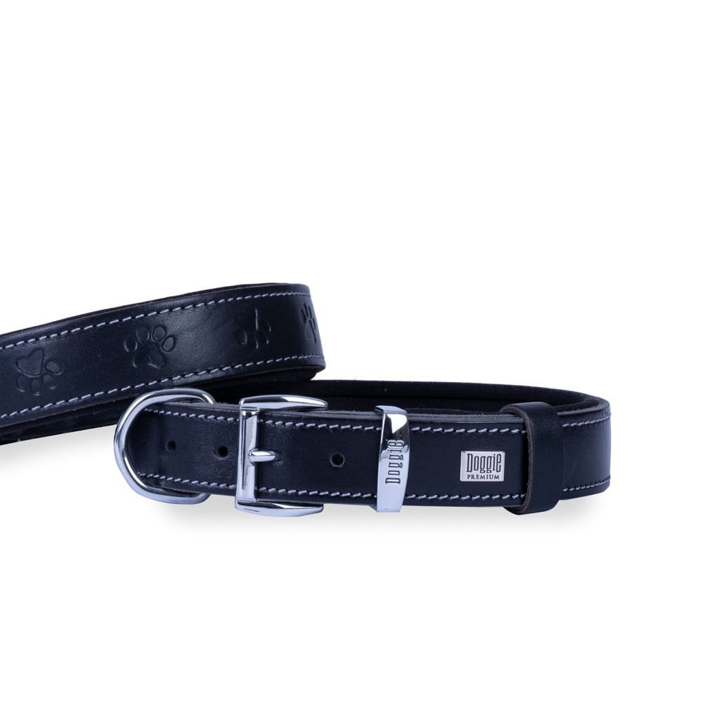 [SBT2536MBLACK] Doggie Pati Desenli Deri Köpek Tasması 2.5x37-45cm (Siyah)