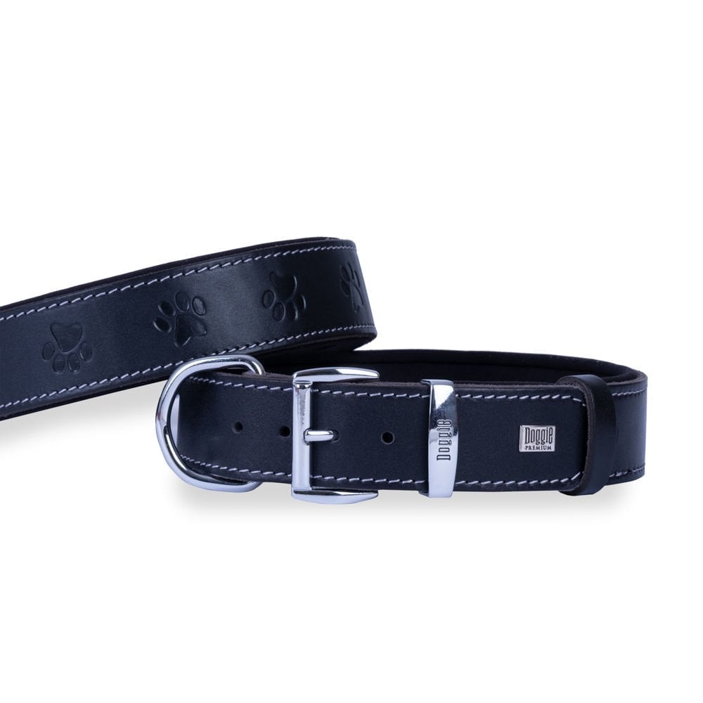 [SBT4036SBLACK] Doggie Pati Desenli Deri Köpek Tasması 4x47-55cm (Siyah)