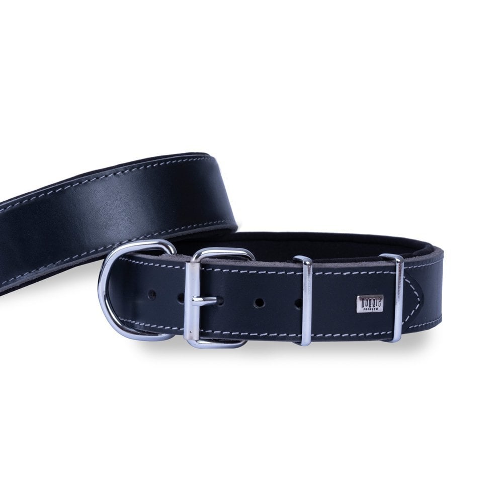 [BYT4010MBLACK] Doggie Çift Kat Deri Köpek Tasması 4x52-60cm