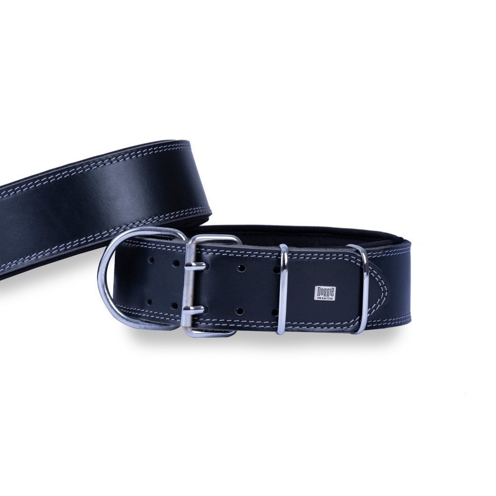 [BYT6010MBLACK] Doggie Çift Kat Deri Köpek Tasması 6x60-70cm