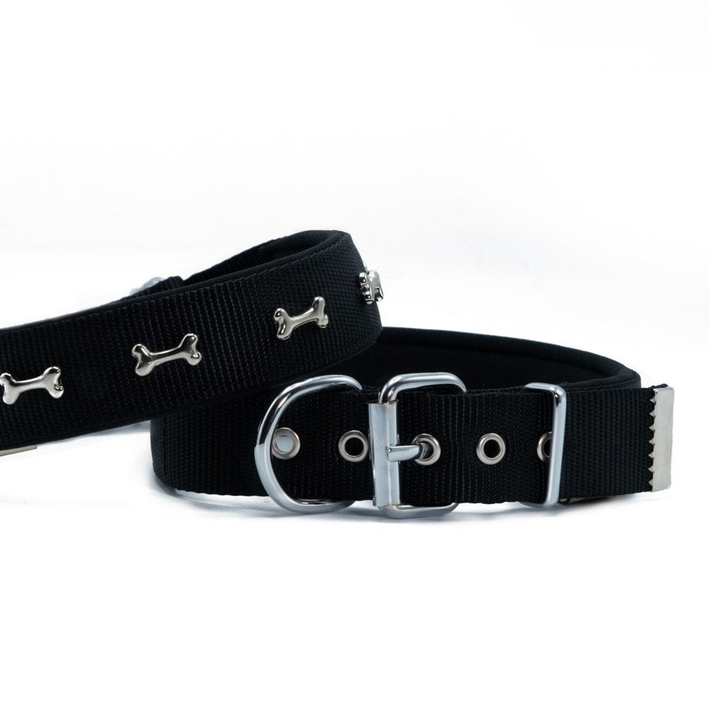 [DSBT3062MBLACK] Doggie Kemik Süslü Dokuma Köpek Tasması 3x42-50cm (Siyah)