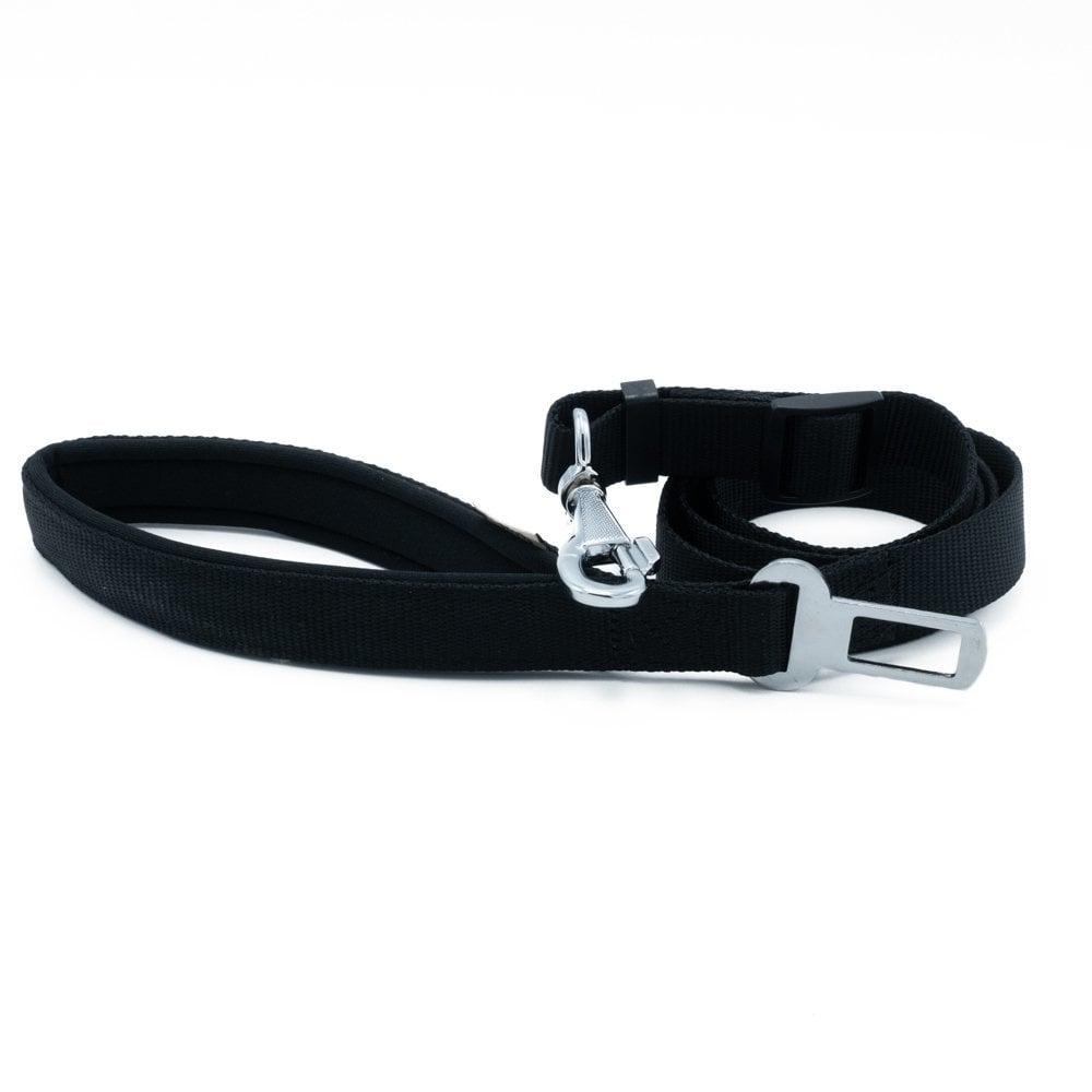[DEKG25MBLACK] Doggie Webbing Dog Leash With Seat Belt 2.5x80-120cm (Black)
