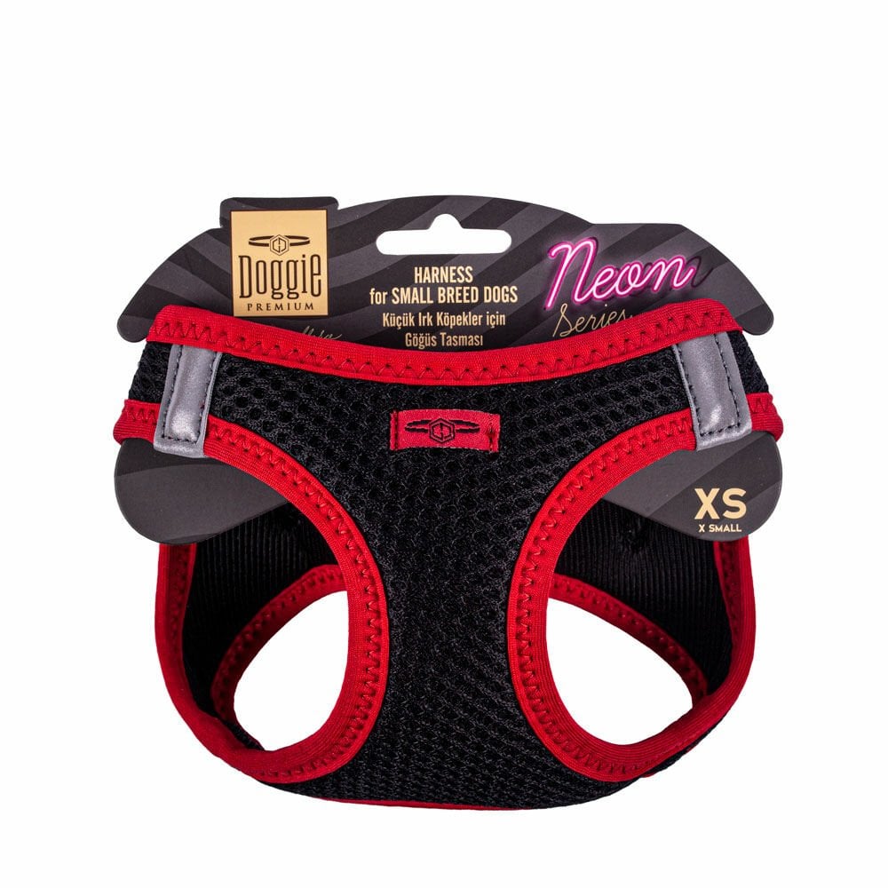 [ANGXSRED] Doggie Neon Küçük Irk Köpek Göğüs Tasması XS 30-34cm (Kırmızı)