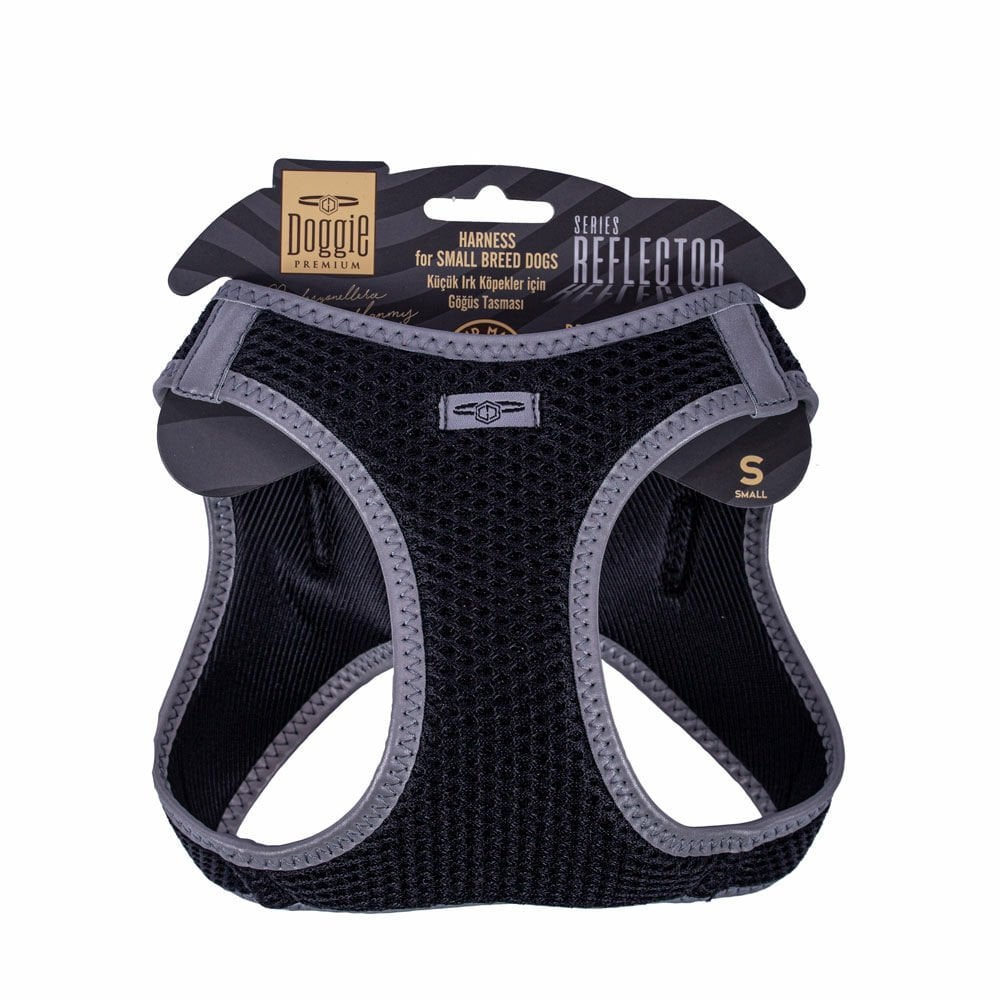 [ARGSBLACK] Doggie Reflektör Küçük Irk Köpek Göğüs Tasması S 32-38cm (Siyah)