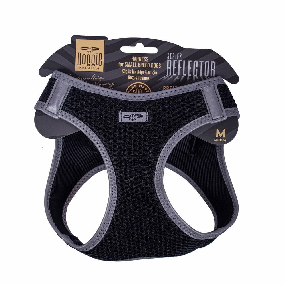 [ARGMBLACK] Doggie Reflektör Küçük Irk Köpek Göğüs Tasması M 38-44cm (Siyah)