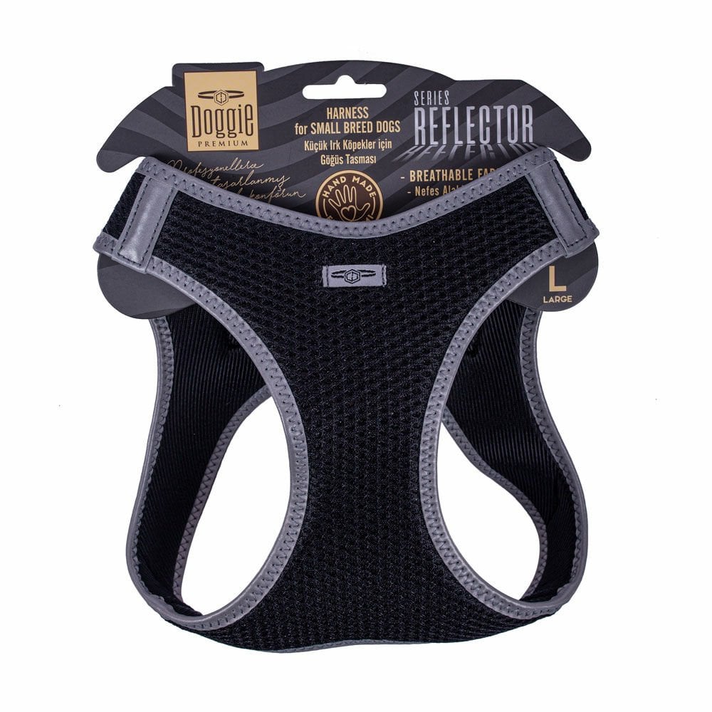 [ARGLBLACK] Doggie Reflektör Küçük Irk Köpek Göğüs Tasması L 42-48cm (Siyah)
