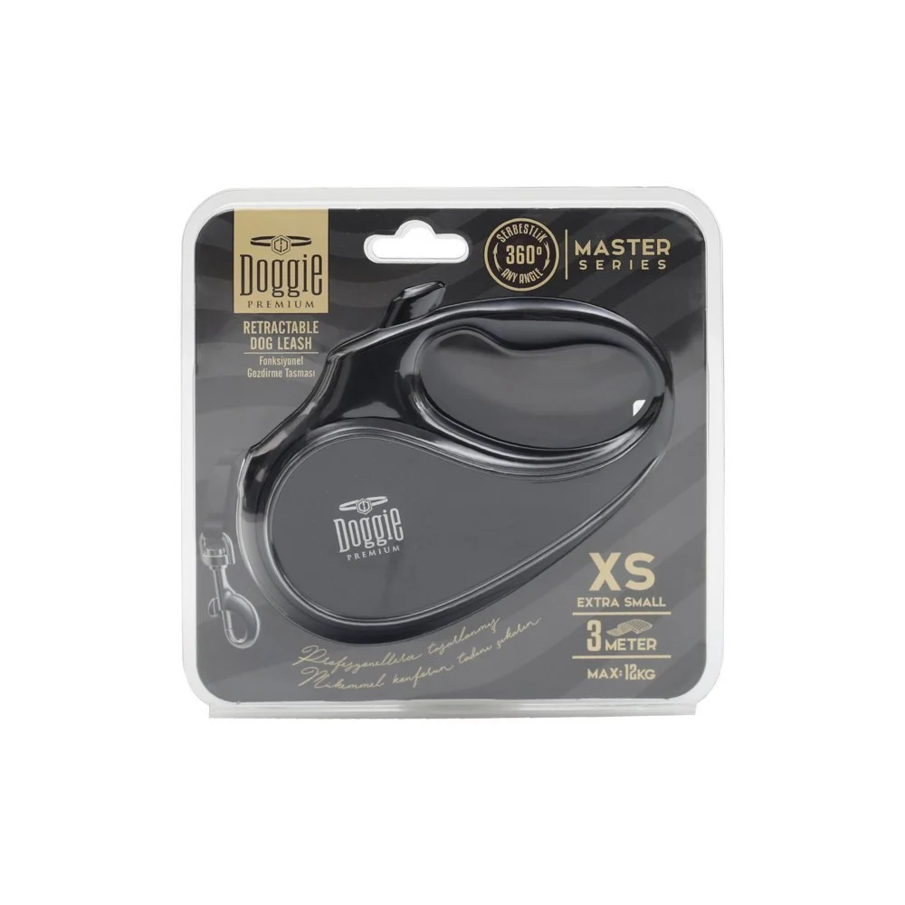 [OUTB12XSBLACK] Doggie Master Otomatik Makaralı Köpek Tasması XS 12kg 3m (Siyah)