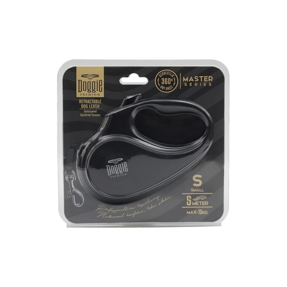 [OUTB15SBLACK] Doggie Master Otomatik Makaralı Köpek Tasması S 15kg 5m (Siyah)