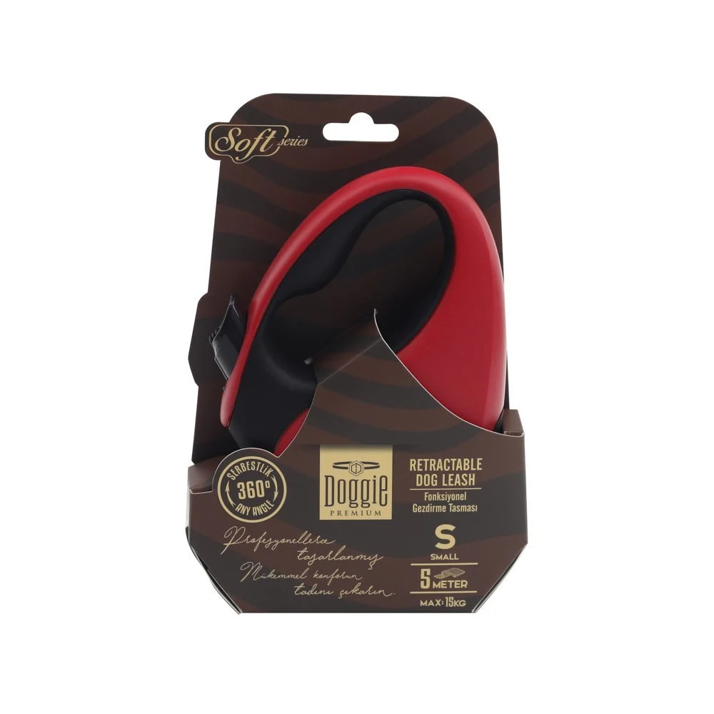 [OUTC15SRED] Doggie Soft Otomatik Makaralı Köpek Tasması S 15kg 5m (Kırmızı)
