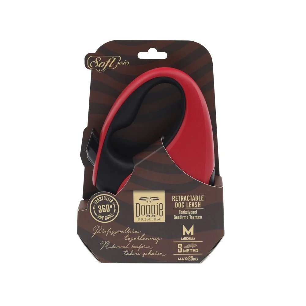 [OUTC25MRED] Doggie Soft Otomatik Makaralı Köpek Tasması M 25kg 5m (Kırmızı)
